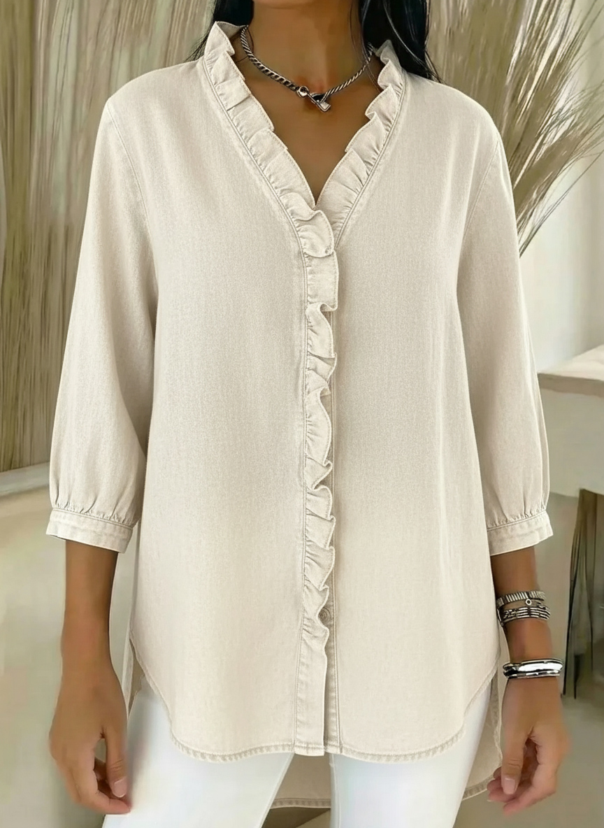 New Arrivals🔥 Women's Casual Denim V-Neck Ruffled Shirt