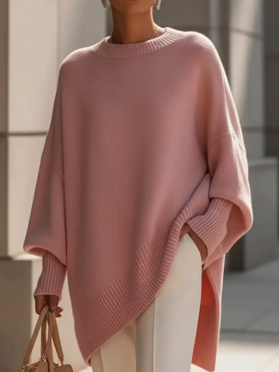 Women's Cozy Loose Asymmetrical Hem Sweater