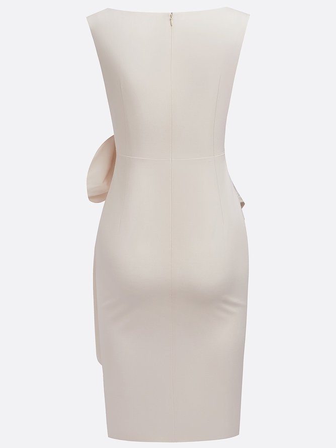 White 3D Bow Sleeveless Sheath Midi Dress
