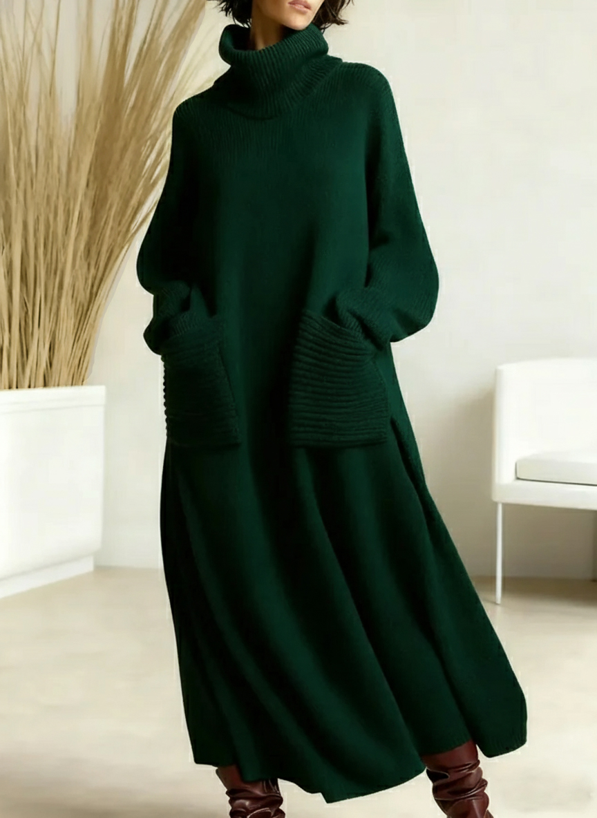 ?? New Arrivals?? Women's Solid Color High-Neck Long-Sleeve Casual Loose Knit Dress