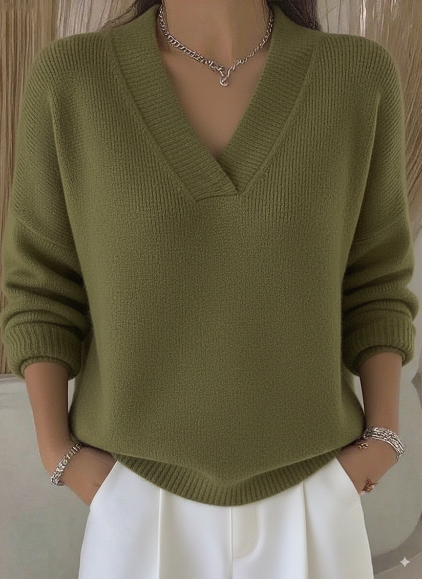 Women's Casual Solid Color V-neck Sweater Top