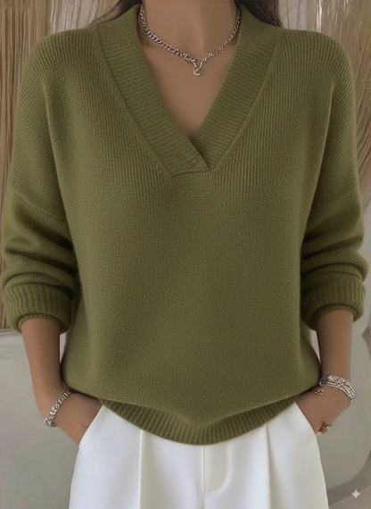 Women's Casual Solid Color V-neck Sweater Top