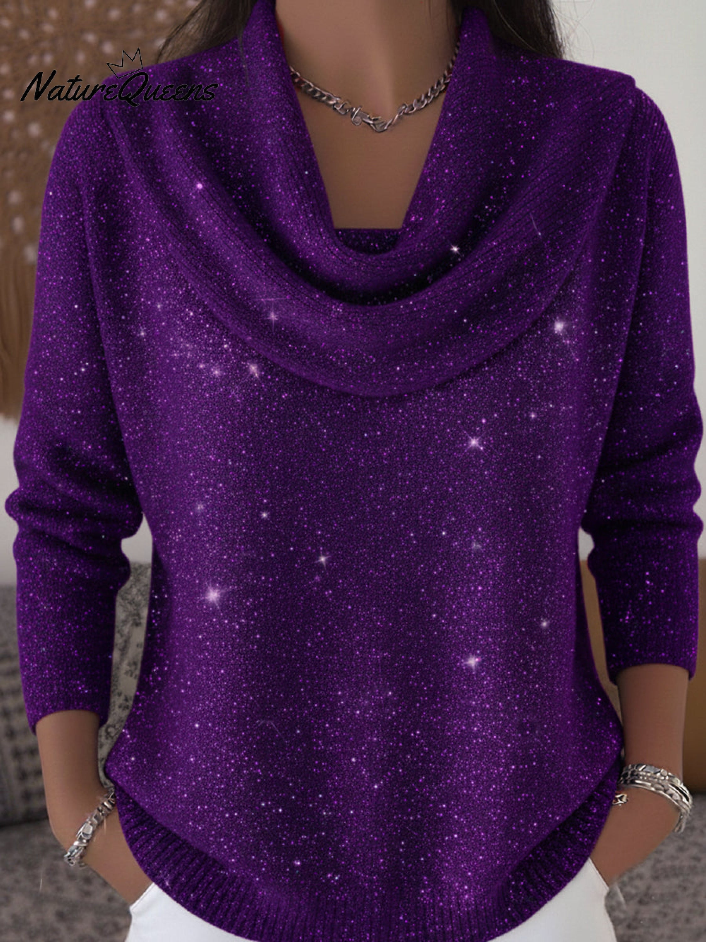 Women's Elegant Solid Color Loose Shiny Sweater