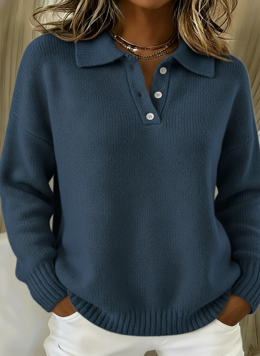 CLEARANCE SALE??Classic Polo Neck Button-Down Solid Color Sweater Top