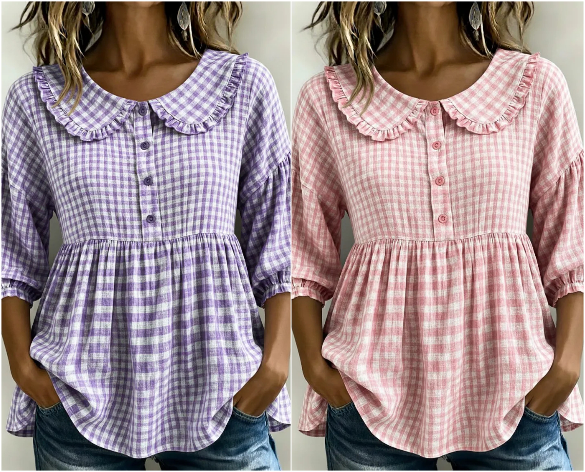New Arrivals🔥Women's Gingham Puff Sleeve Peplum Blouse