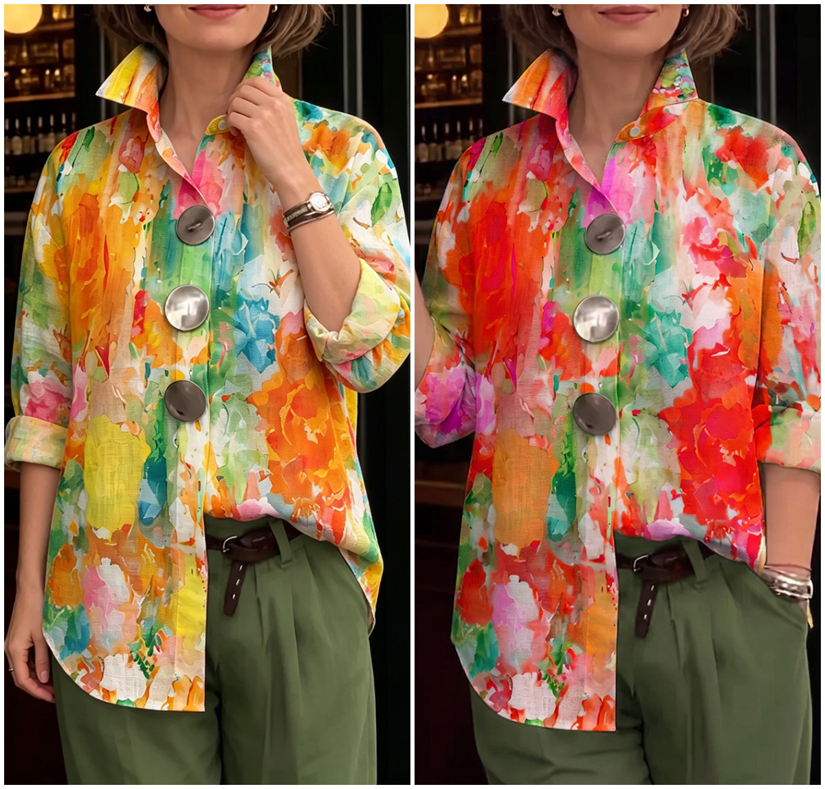 Artistic Watercolor Palette Print Metal-button Shirt