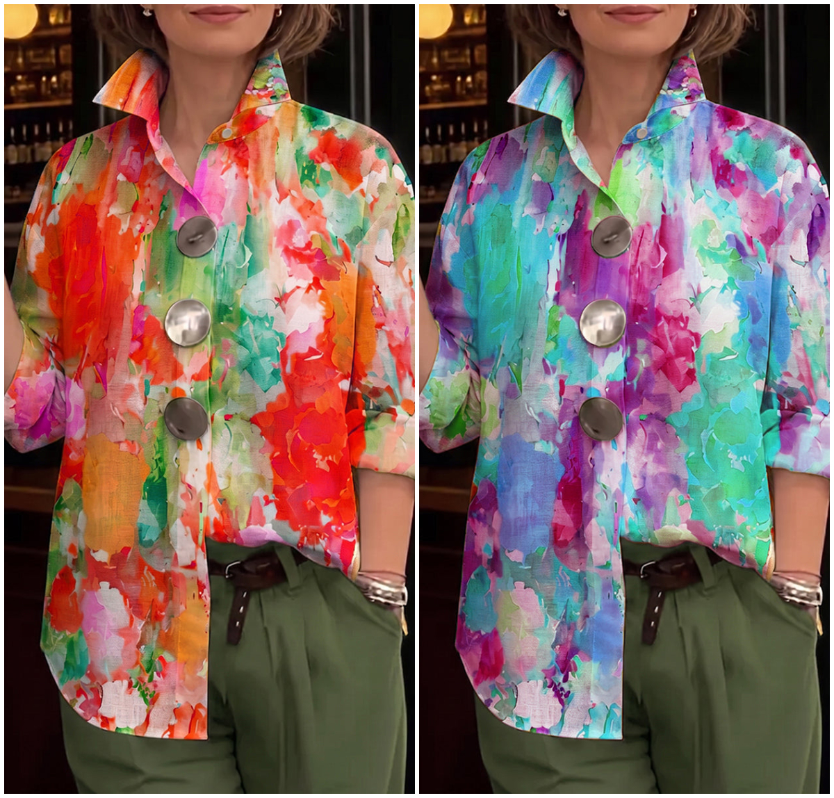 Artistic Watercolor Palette Print Metal-button Shirt