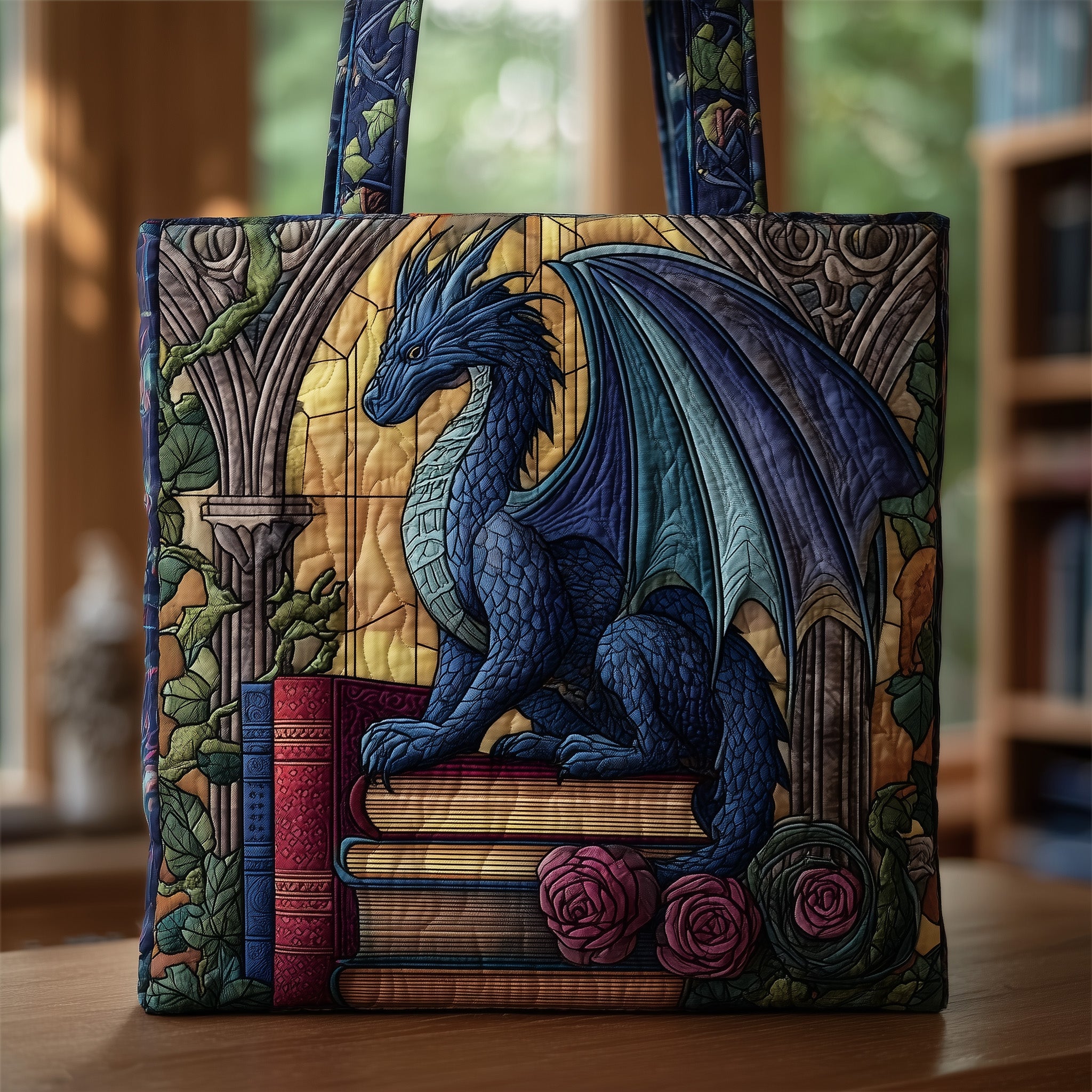 Vintage-Inspired Dragon Quilted Tote Bag GFTONL5038