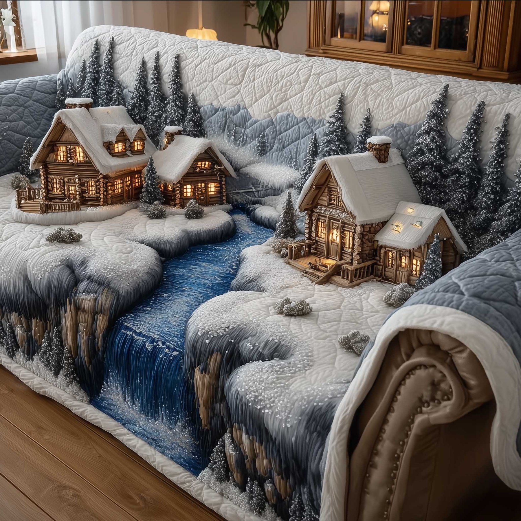 Frosted Townscape Quilted Sofa Cover GFTOTP13836