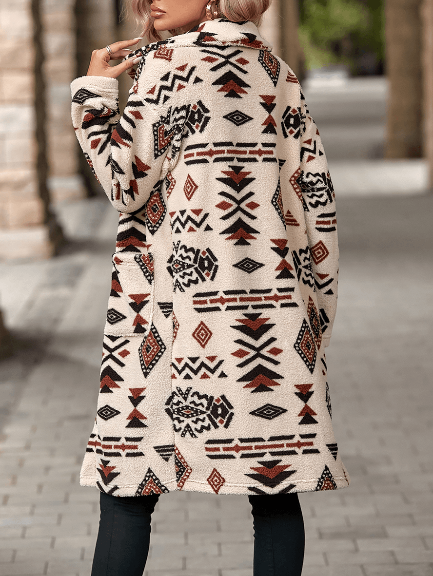 Vintage Geometric Long Sleeve Pocketed Cardigan Jacket