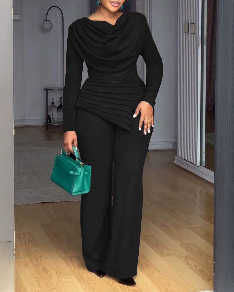 Casual Pleated Patchwork Cinched Waist Jumpsuit