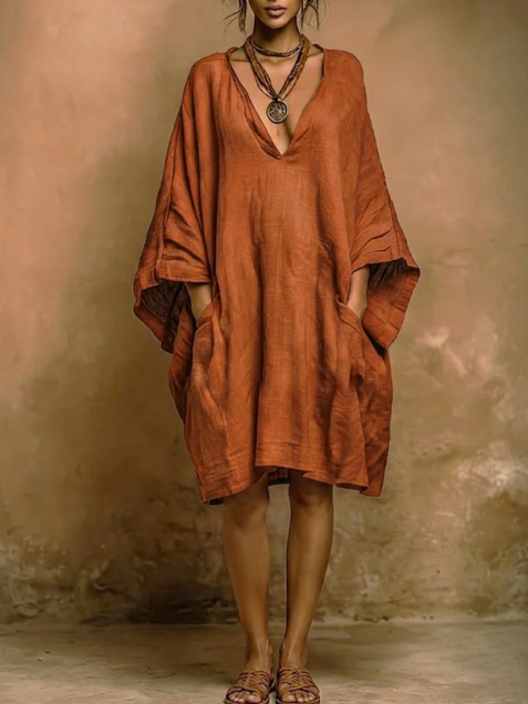 Loose-fit Casual Linen And Cotton Dress