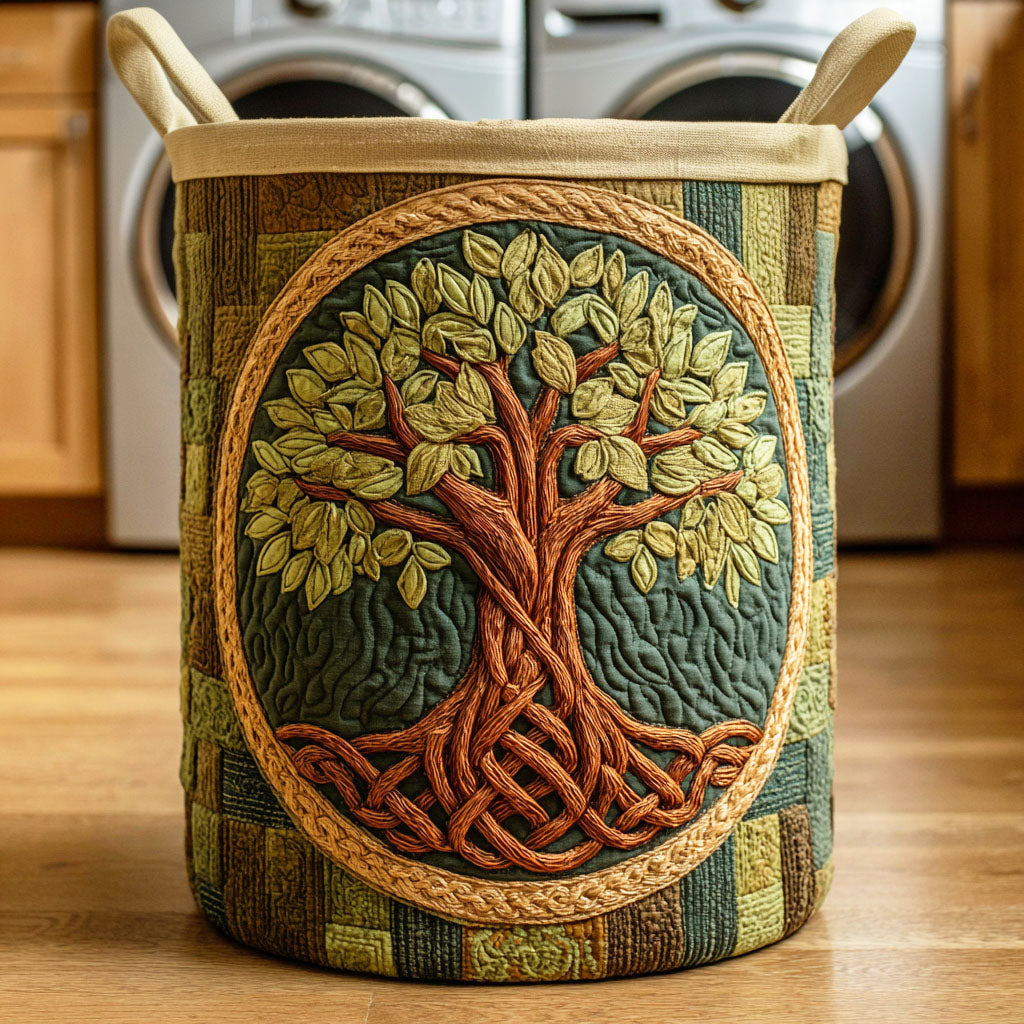 Verdant Life Tree Quilted Laundry Basket NCU0NTD420