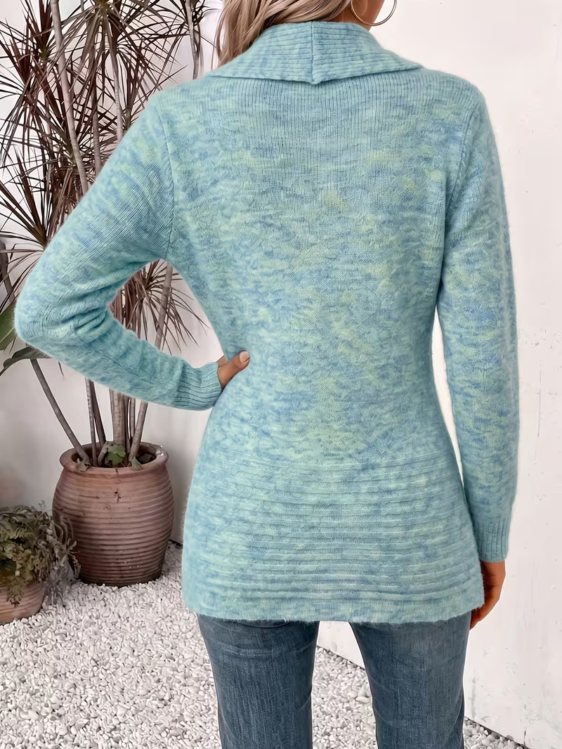 Women's Casual Chic Shawl Collar Side Button Detail Long Sleeve Knit Cardigan