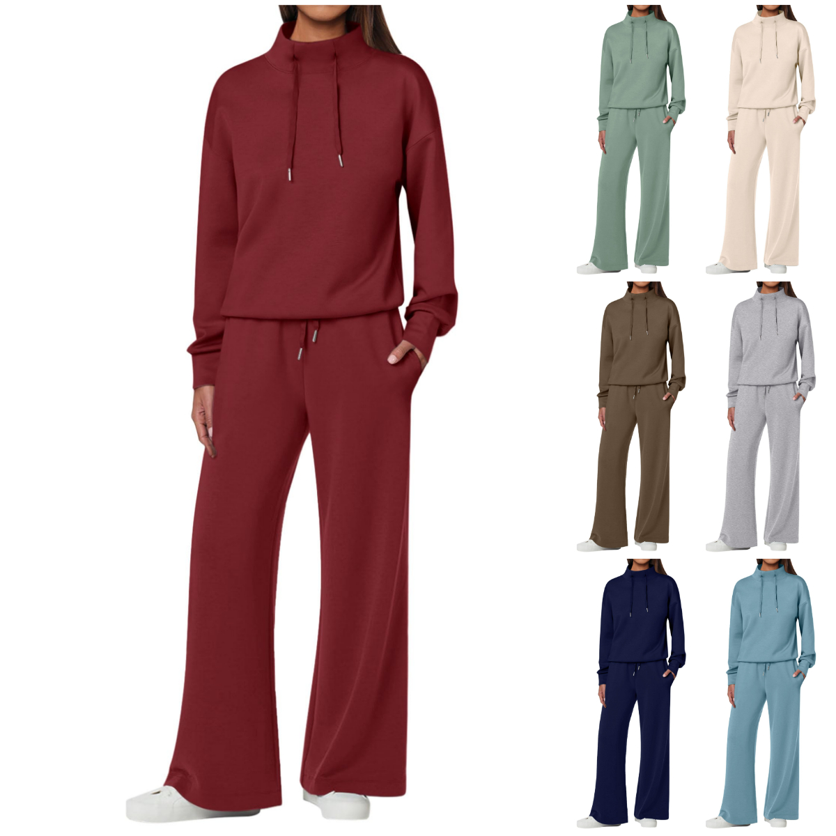 NEW ?? Women's Cotton Two-Piece Oversized Drawstring Sweatshirt Wide Leg Sweatpants Casual Set