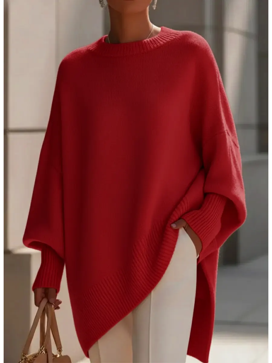 Women's Cozy Loose Asymmetrical Hem Sweater