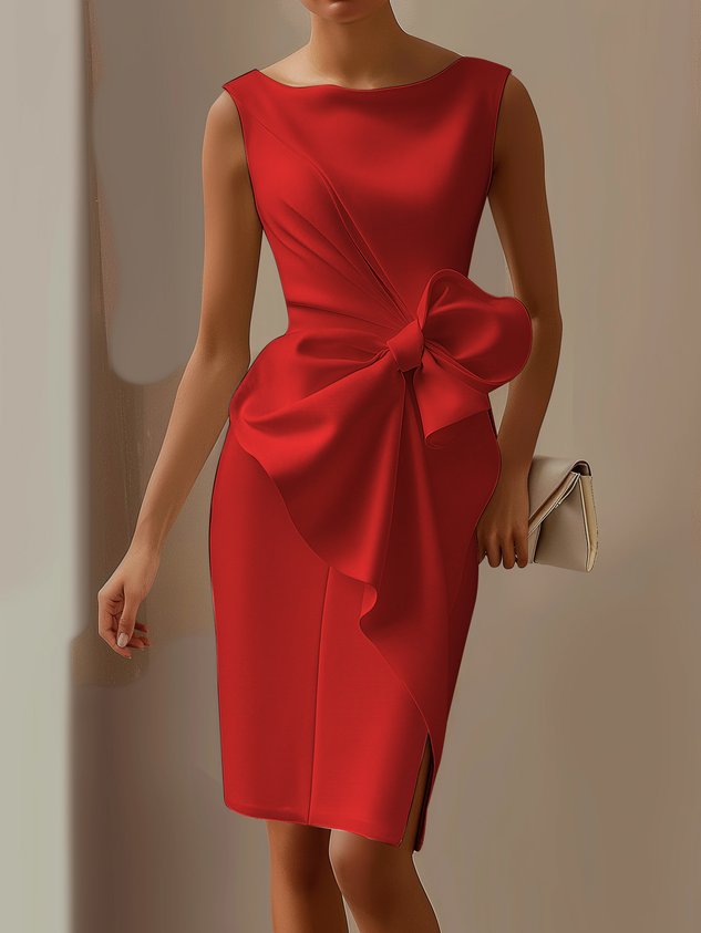 White 3D Bow Sleeveless Sheath Midi Dress