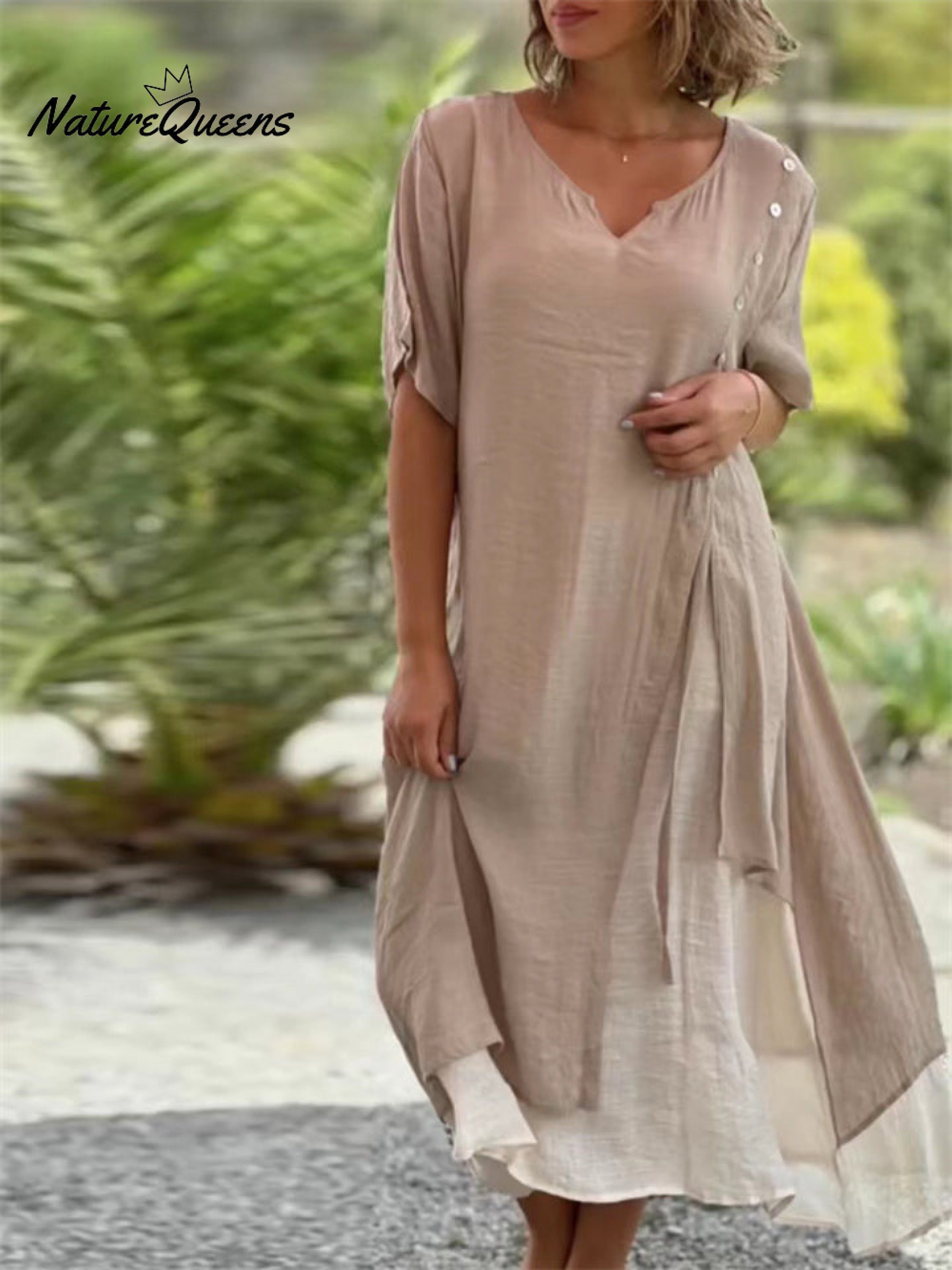 Women's Country Style V Neck Short Sleeve Irregular Hem Dress