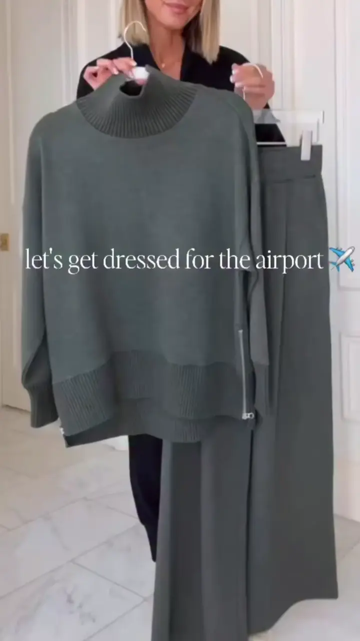 ??Casual Travel Stand Collar Side Zipper Top Straight Pants Two-Piece Set