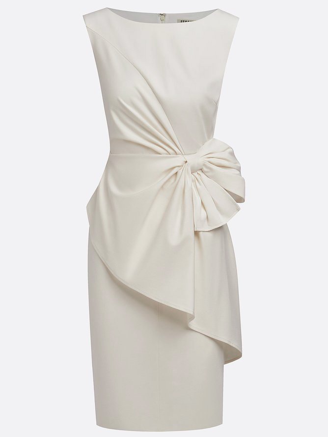 White 3D Bow Sleeveless Sheath Midi Dress