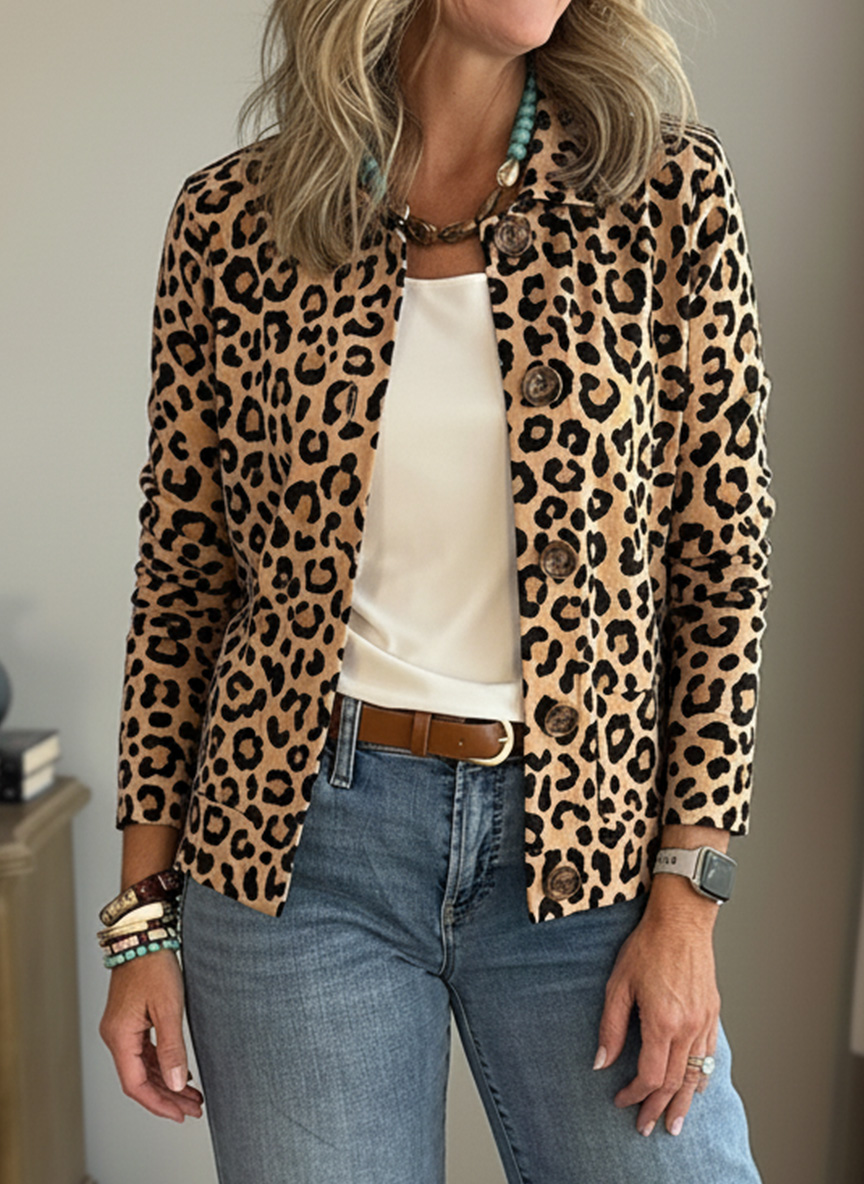 New Arrivals?? Casual Lapel Pocket Leopard Print Jacket