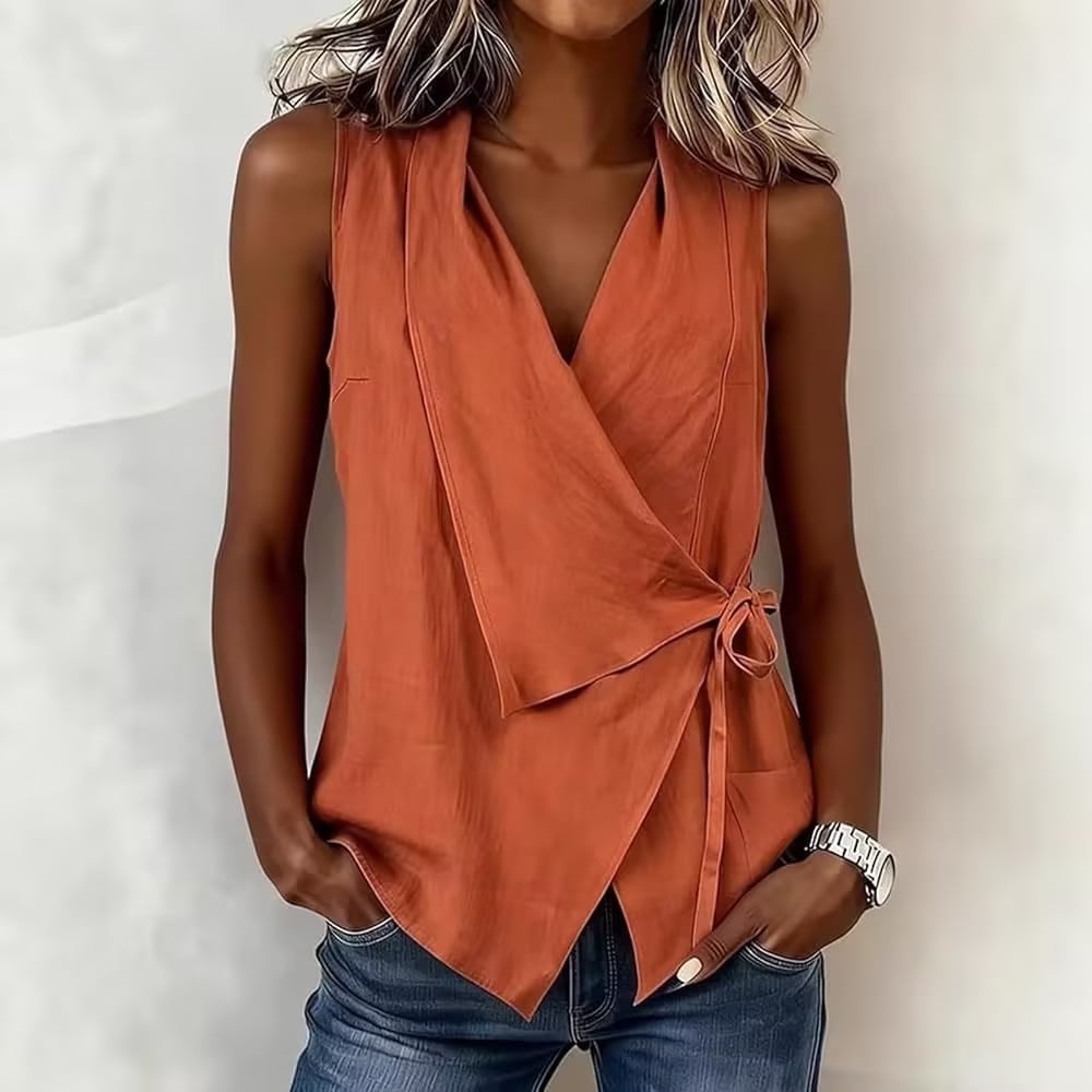 Women's Wrap Tank Top Ruched Tie Side V Neck