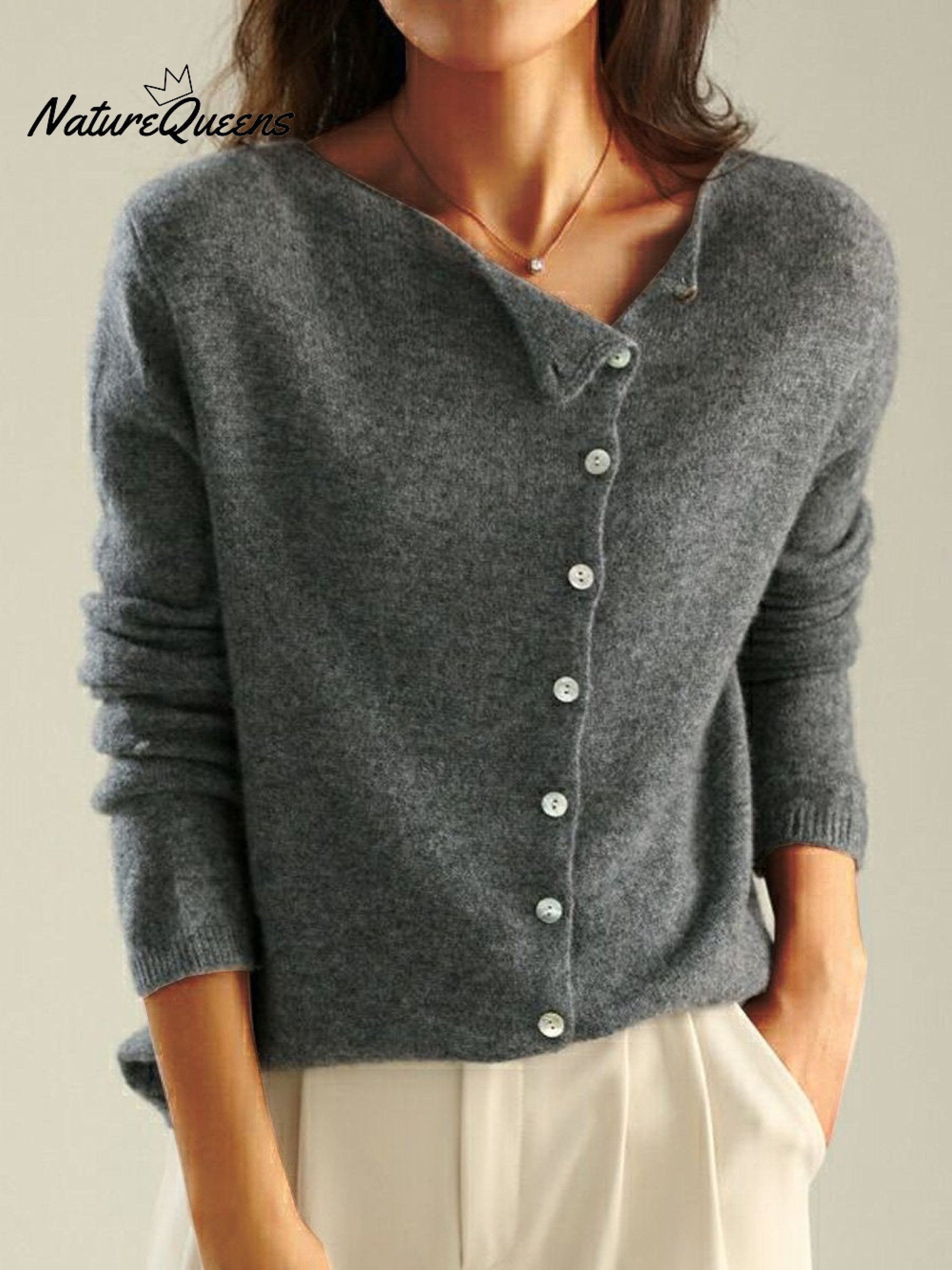 Women's Retro Style Round Neck Single-Row Button Cashmere Knit Thin Cardigan