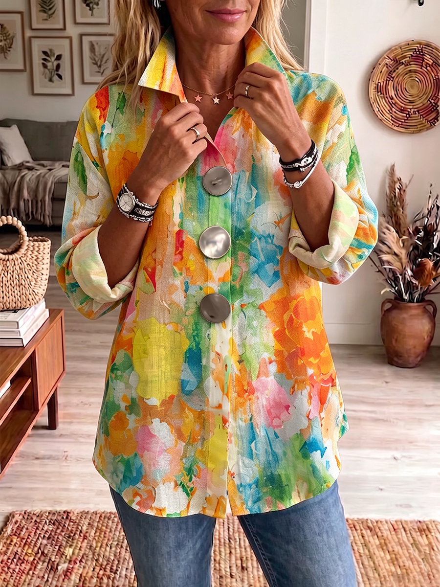 Artistic Watercolor Palette Print Metal-button Shirt