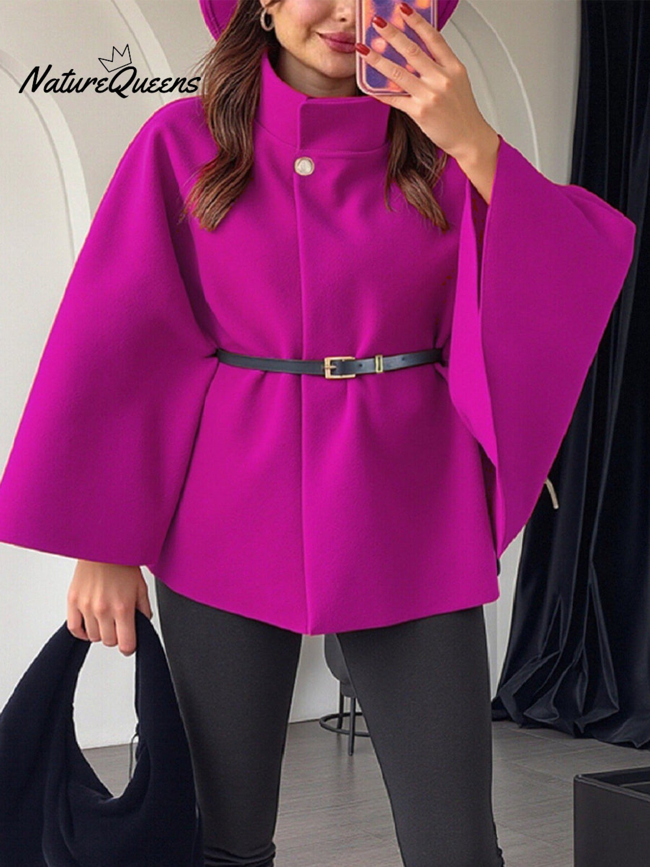 Women's Stylish Elegant Solid-color Wool Cape Coat