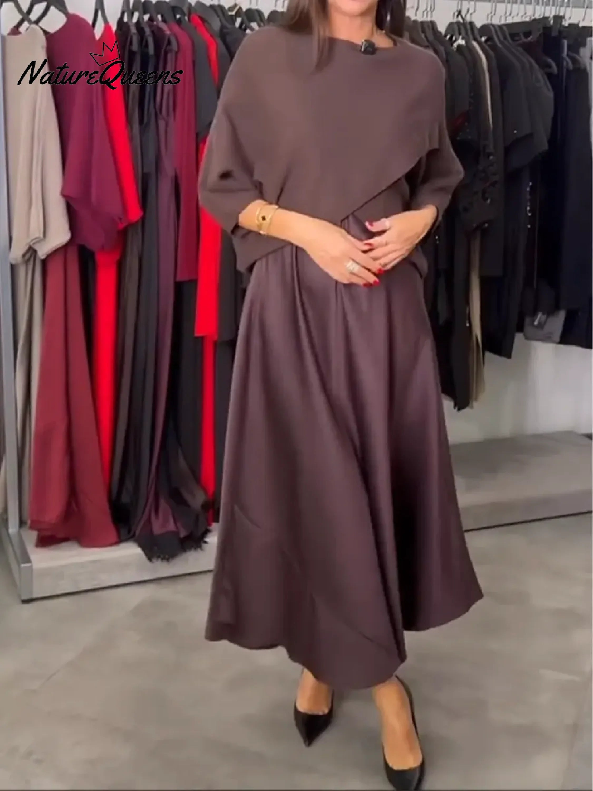 Women's Knitted Sweater And Satin Slip Dress Two-piece Set