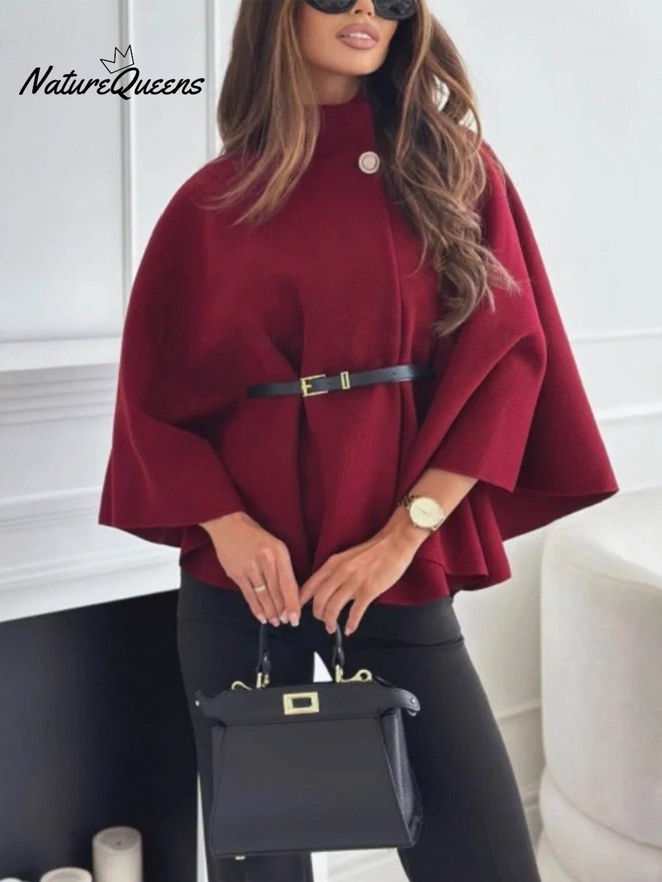 Women's Stylish Elegant Solid-color Wool Cape Coat