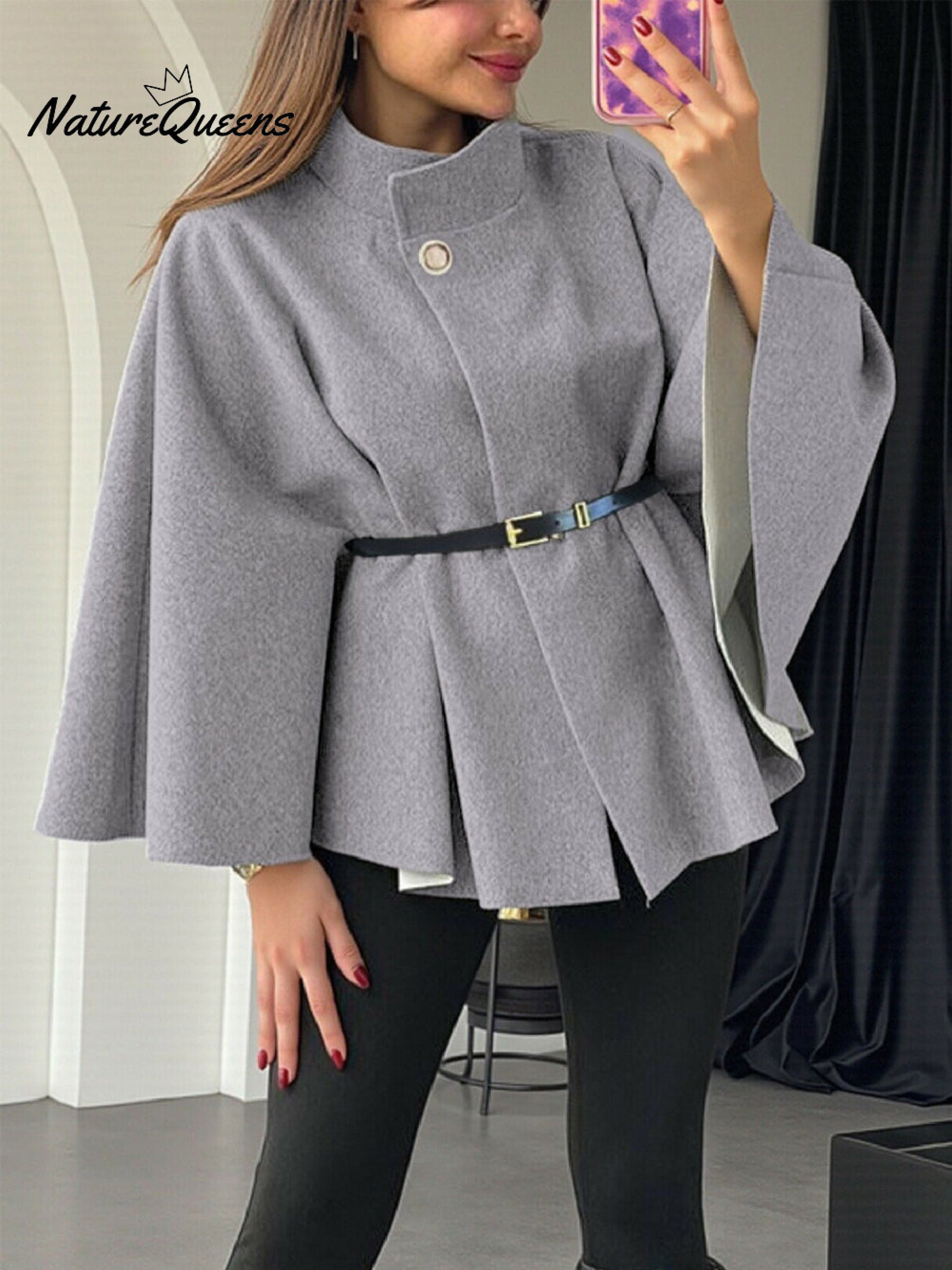 Women's Stylish Elegant Solid-color Wool Cape Coat