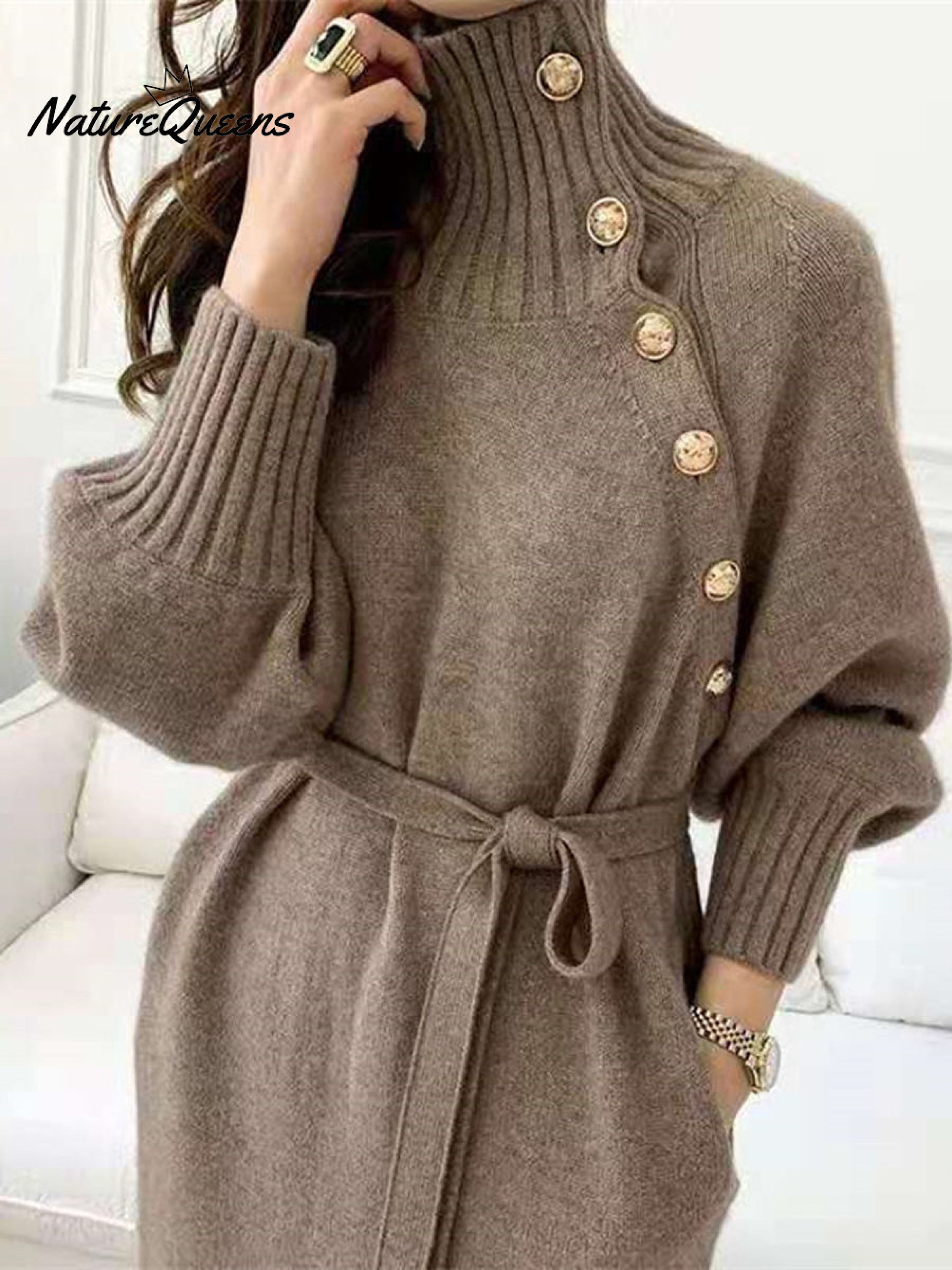 Women's Elegant Casual Turtleneck Long Knitted Dress