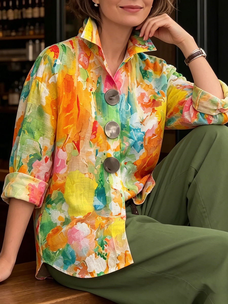 Artistic Watercolor Palette Print Metal-button Shirt