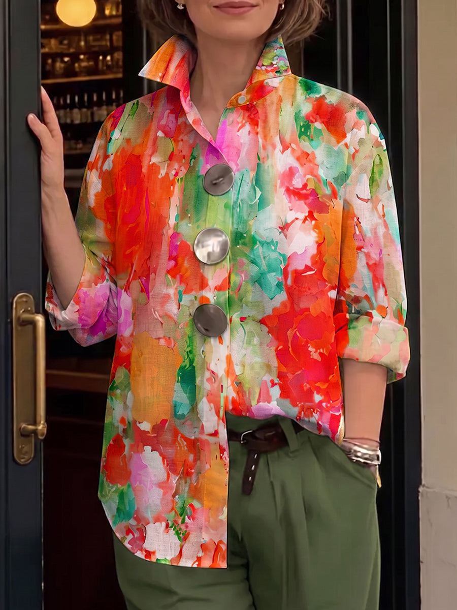 Artistic Watercolor Palette Print Metal-button Shirt