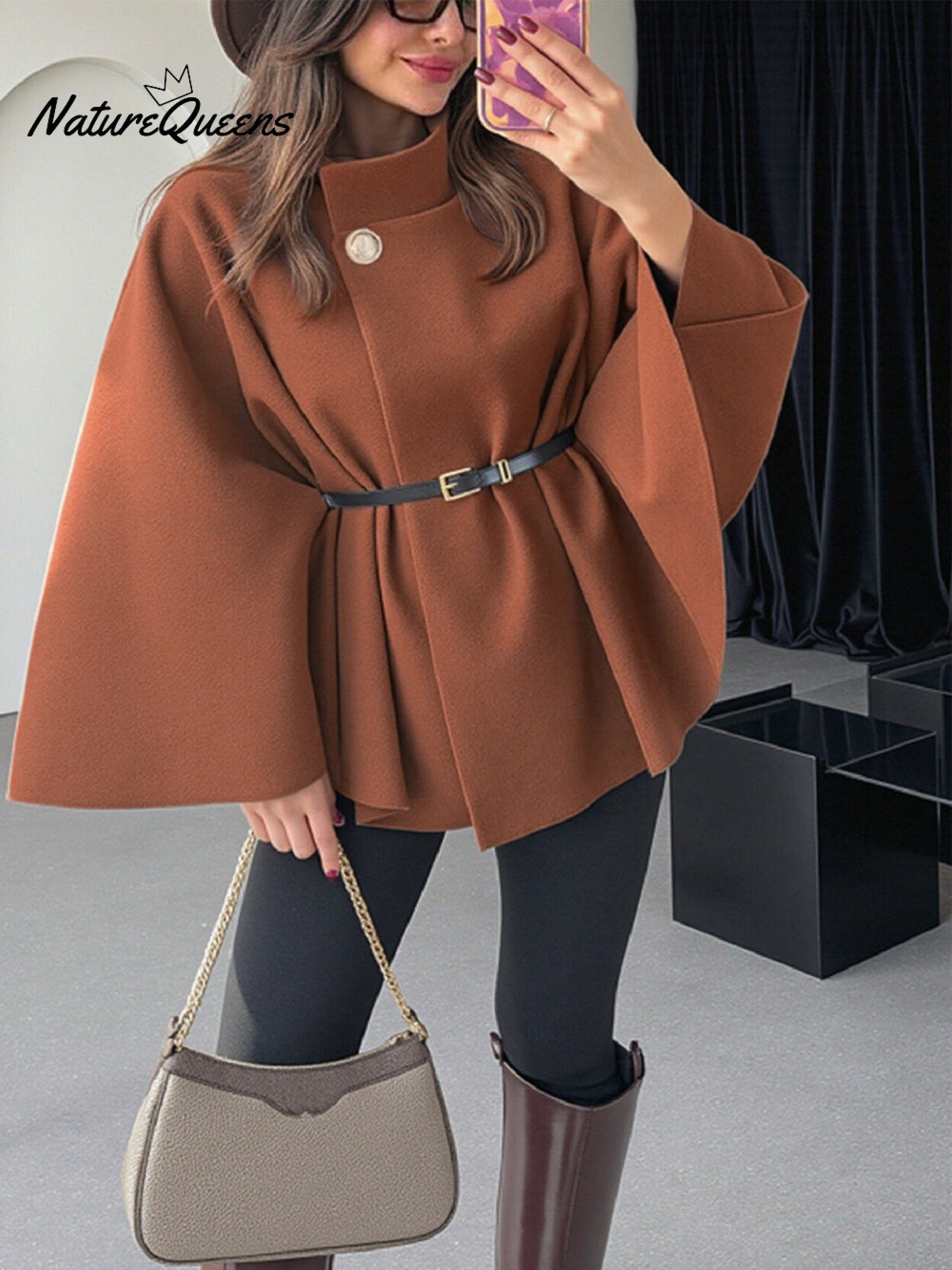 Women's Stylish Elegant Solid-color Wool Cape Coat