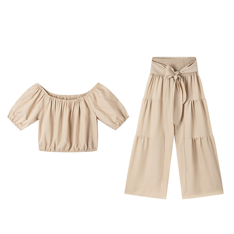 Off-Shoulder Puff Sleeve Top & Wide-Leg Pants 2-Piece Set – Elegant, Comfortable & Perfect for Summer Days ☀️