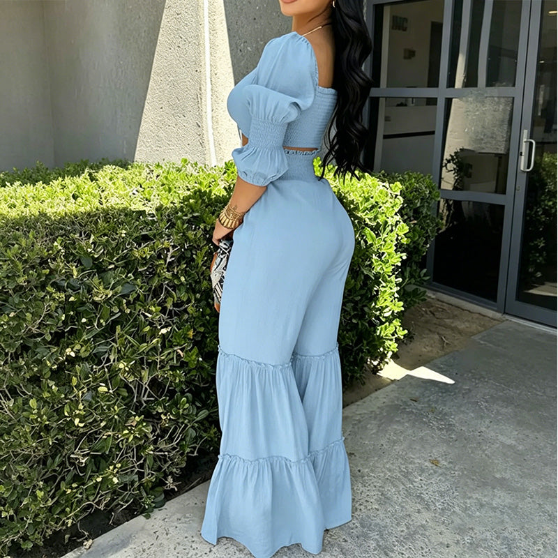 Women’s Crop Top and Flared Pants Set