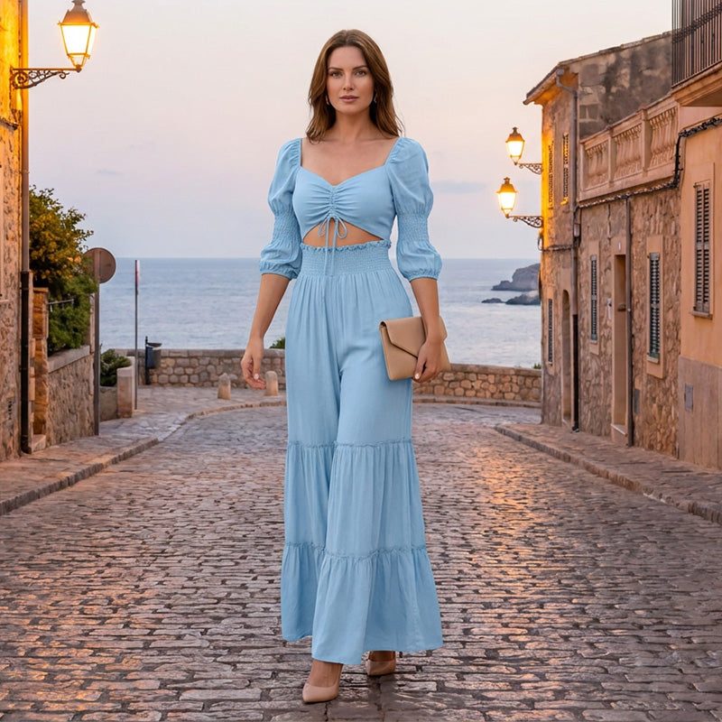 Women’s Crop Top and Flared Pants Set
