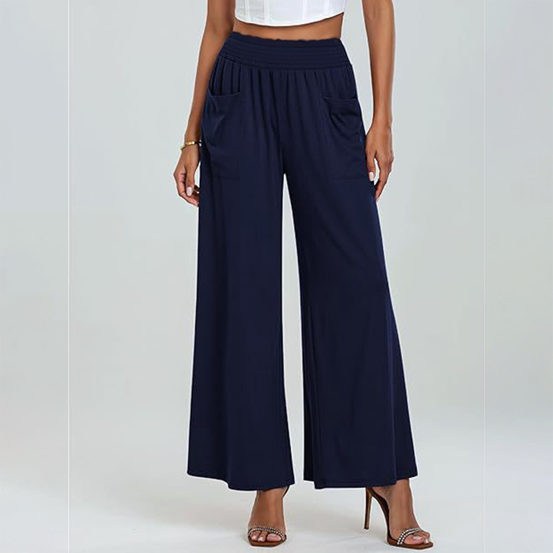 Women's Casual Wide Leg Pants – Milk Silk Fabric & Elastic High Waist 🌸
