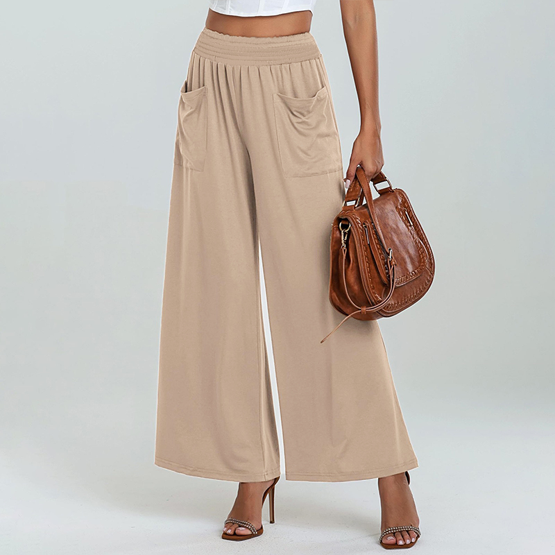 Women's Casual Wide Leg Pants – Milk Silk Fabric & Elastic High Waist 🌸