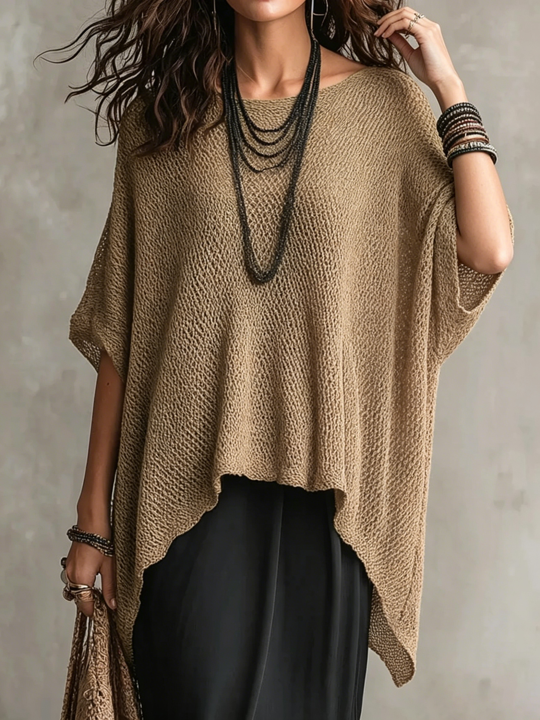 Women's Simple Oversized Knit Sweater With Asymmetrical Hem Design