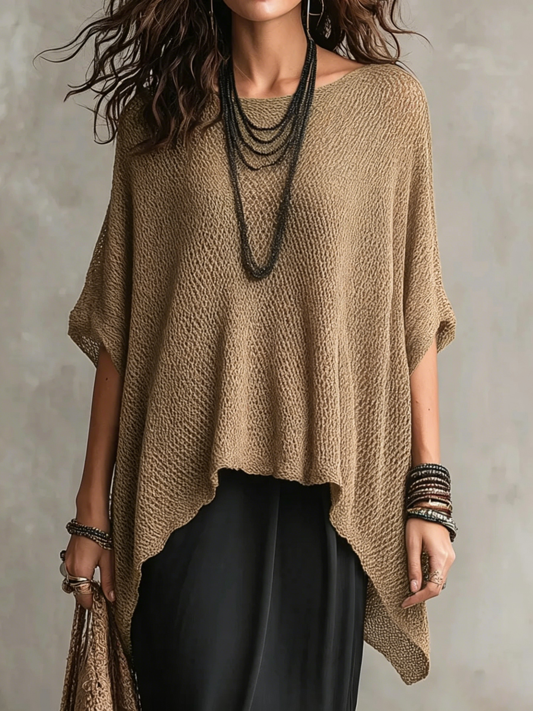 Women's Simple Oversized Knit Sweater With Asymmetrical Hem Design