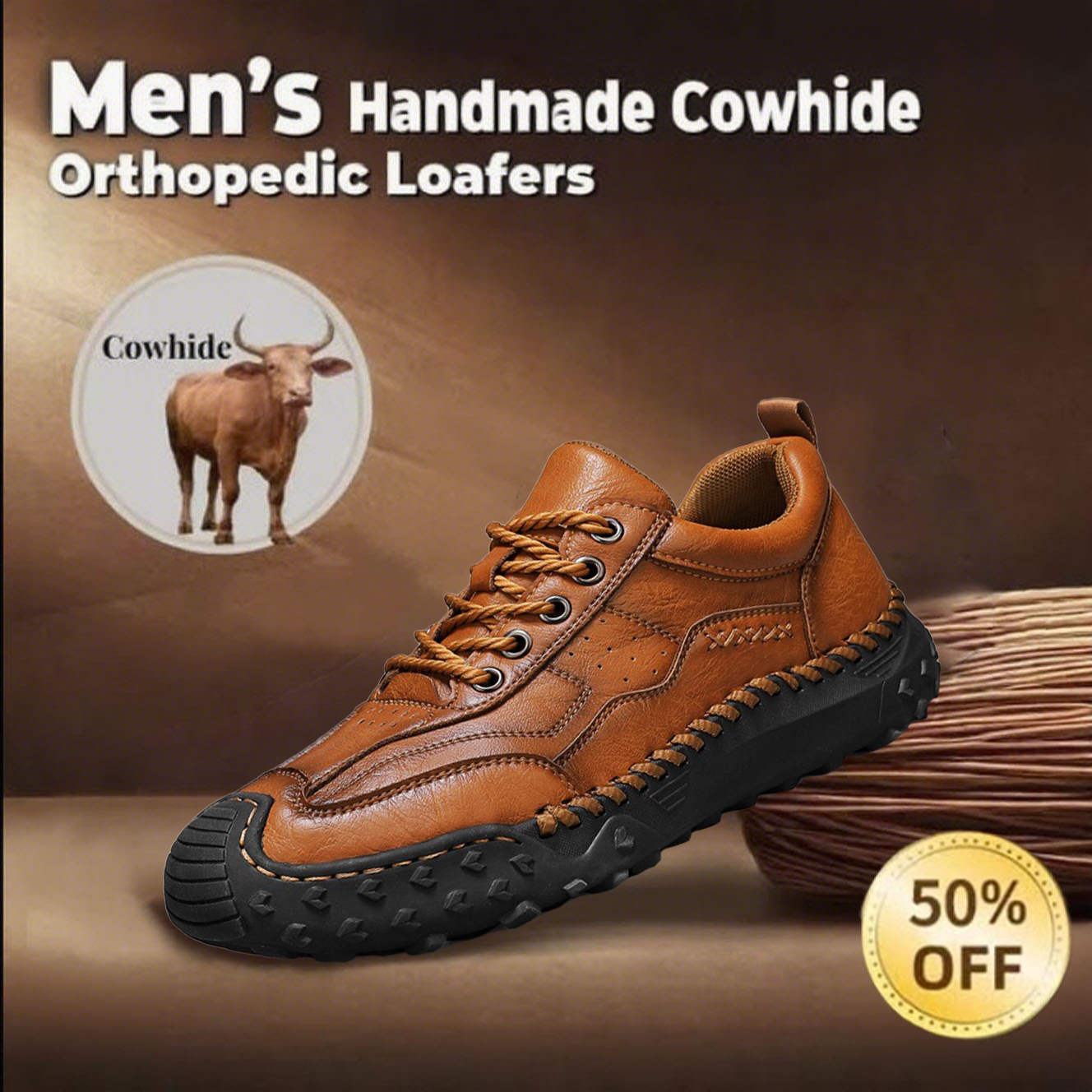 ⏰ 49% off -Men's handmade genuine leather non-slip orthopedic shoes