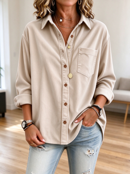 Casual Oversized Corduroy Button Down Shir