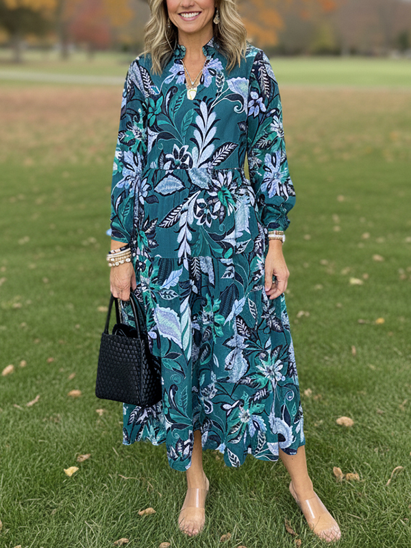 NEW🔥 V Neck Floral Vintage-Inspired Print Dress