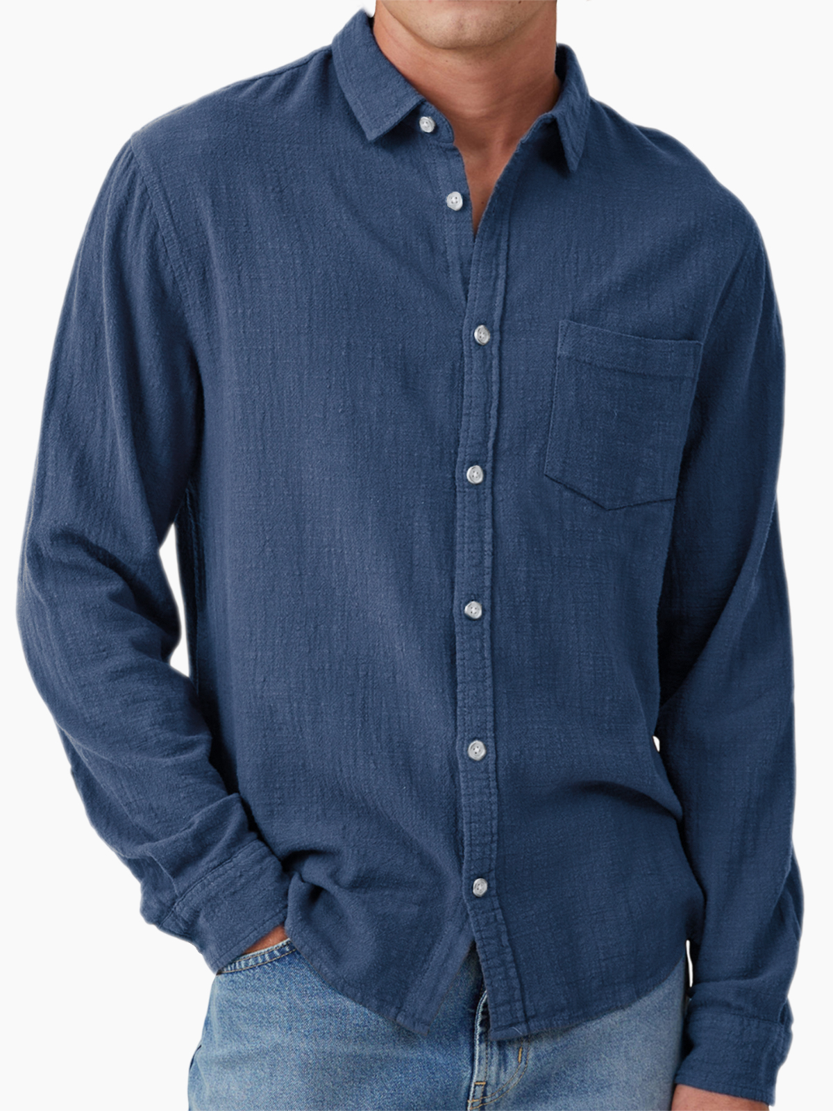 Men's Vacation Hawaiian Casual Vintage-Inspired Cotton Casual Long Sleeve Shirt with Chest Pocket