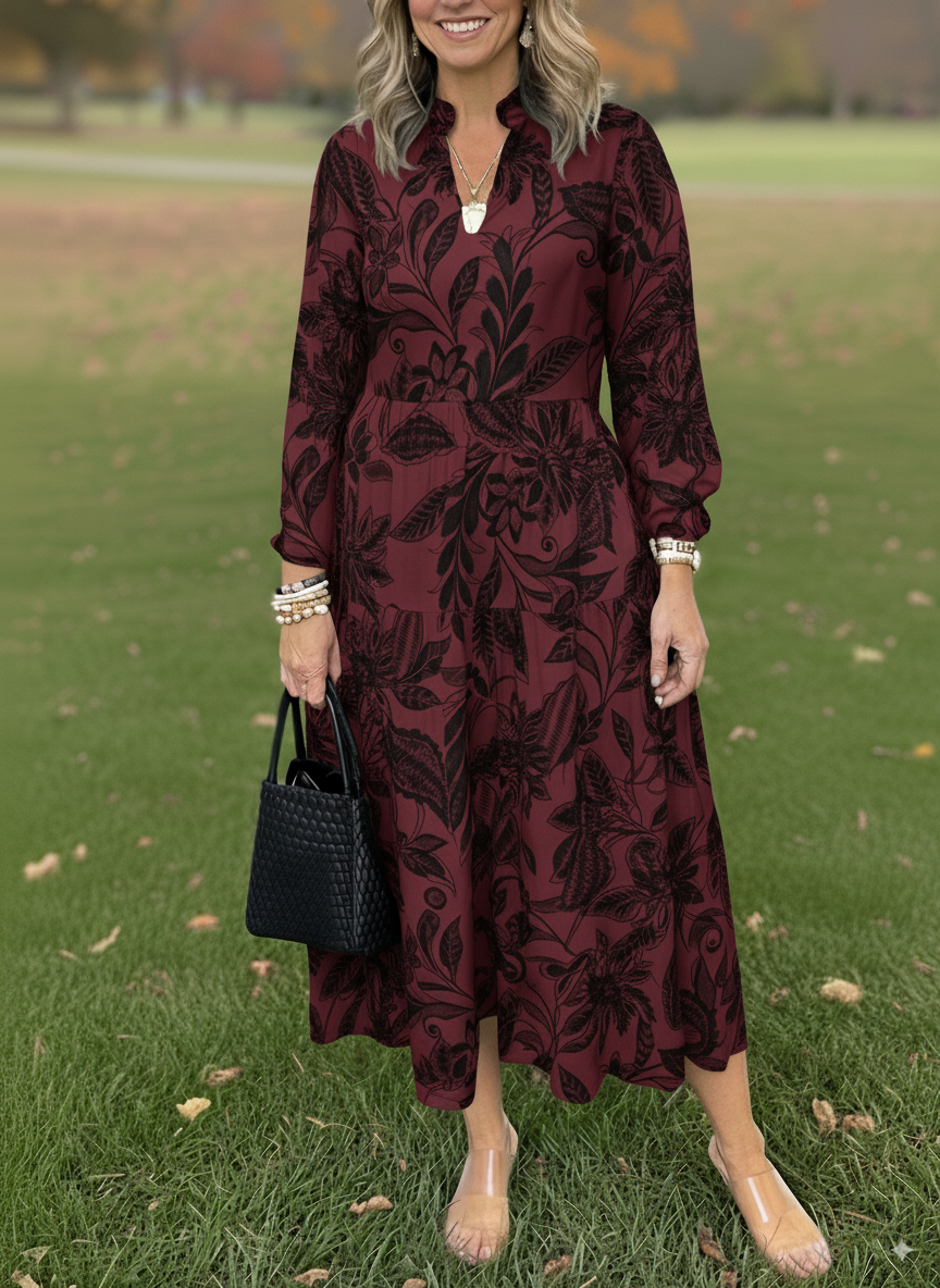 NEW🔥 V Neck Floral Vintage-Inspired Print Dress