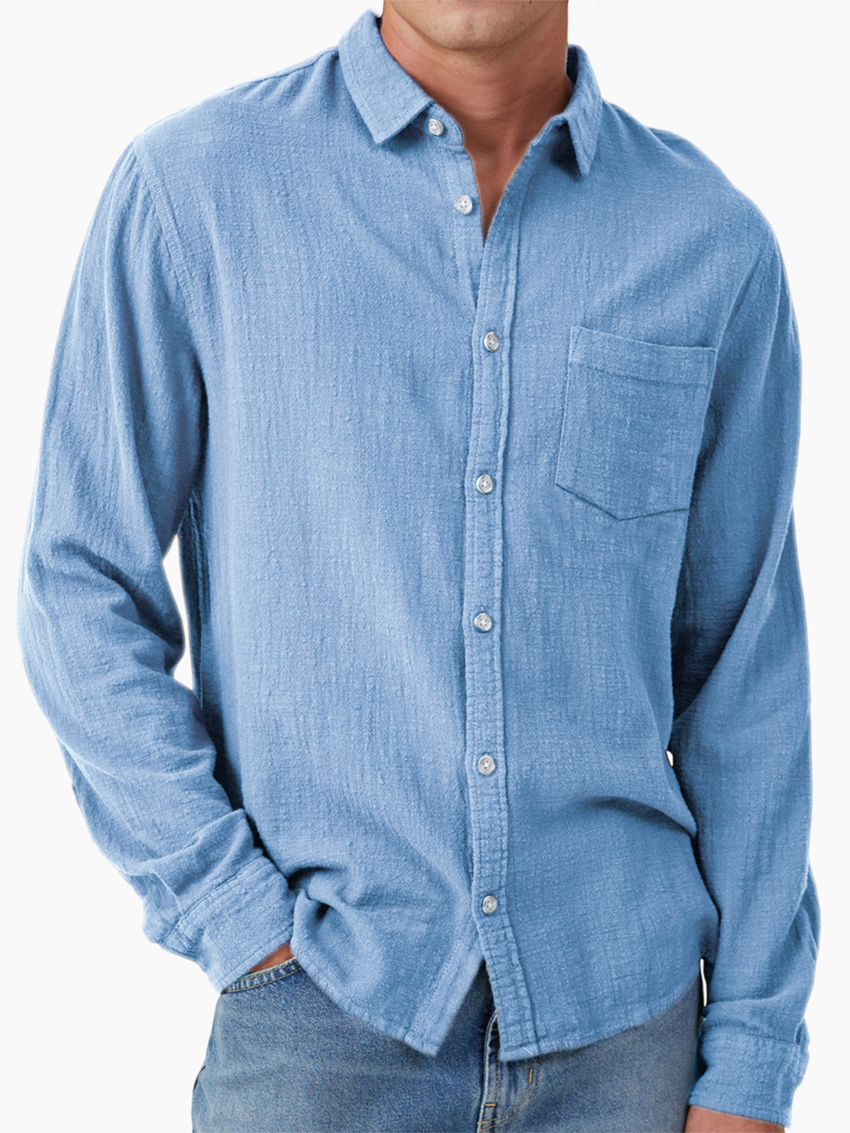 Men's Vacation Hawaiian Casual Vintage-Inspired Cotton Casual Long Sleeve Shirt with Chest Pocket