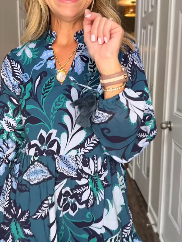 NEW🔥 V Neck Floral Vintage-Inspired Print Dress